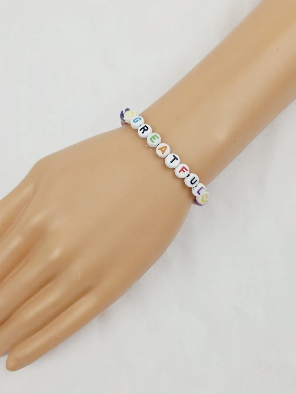 Handmade Clay Bead Multi Color Greatful Smiley Face  Bracelet